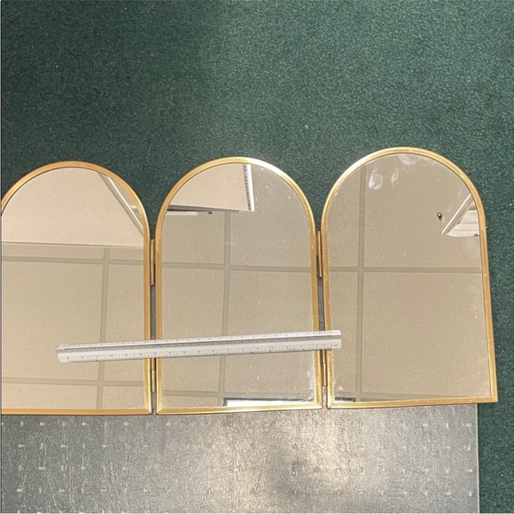 Vintage Gold Arched Tri-Fold Vanity Mirror